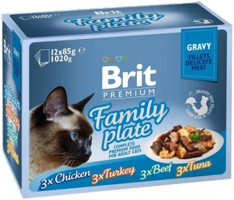 Набор паучей Brit Premium влажный корм для кошки - семейная тарелка в соусе 12 шт. х 85 г