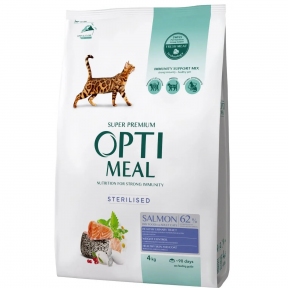 АКЦІЯ Optimeal Повно раціонний сухий корм для стерилізованих кішок та кастрованих котів з лососем 4 кг