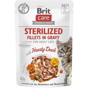 Влажный корм Brit Care Cat Sterilized для стерилизованных кошек с уткой 85 гр.