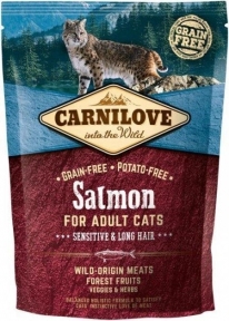 CarniLove Salmon Sensitive Long Hair с лососем сухой корм для кошек с чувствительных пищеварением