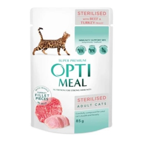 Optimeal Вологий корм для стерилізованих котів з яловичиною та філе індички в желе 85г