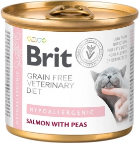 Brit VetDiets Влажный корм консервированный для кошек с пищевой аллергией и непереносимостью с лососем и горохом 200 г 9825