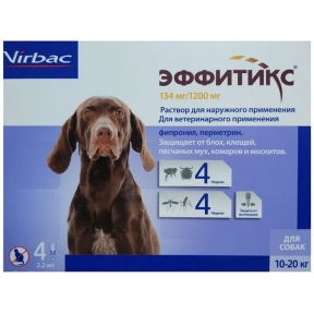 Еффітікс Спот-он краплі на холку для собак Virbac 134 мг / 1200 мг 10-20кг