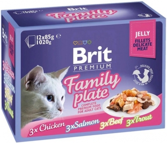 Набор паучей Brit Premium влажный корм для кошки - семейная тарелка в желе 12 шт. х 85 г