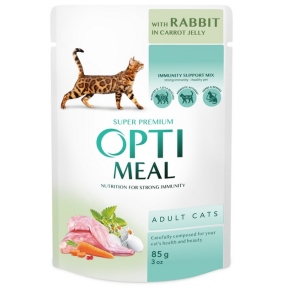 АКЦИЯ-22% Optimeal Rabbit Carrot Jelly влажный корм для кошек с кроликом в морковном желе 85 г