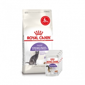 АКЦИЯ Royal Canin STERILISED для стерилизованных кошек набор корму 2 кг + 4 паучи