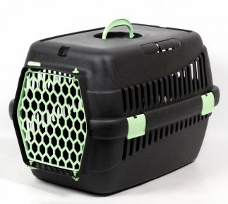 Переноска для тварин чорна пластик салатові двері