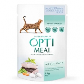 Optimal вологий корм для кішок з тріскою і овочами в желе 12 шт 85г (-20% від ціни)