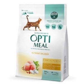 АКЦІЯ Optimeal Сухий корм для кішок зі смаком курки Вага: 0.2+0.1 кг