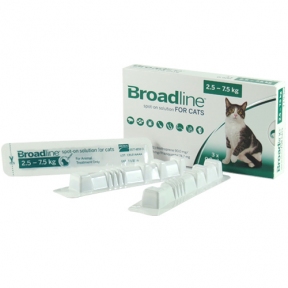 Бродлайн (Broadline) капли на холку от блох, клещей и гельминтов для кошек 2,5 - 7,5 кг
