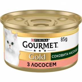 Gourmet Gold Соковита насолода Вологий корм для котів із лососем 85г