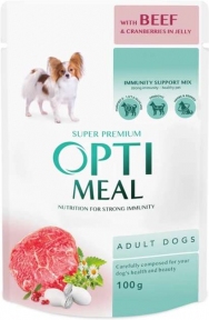 Optimeal Вологий корм для собак з яловичиною та журавлиною в желе 100г