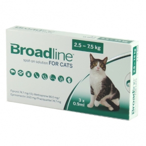Бродлайн (Broadline) капли на холку от блох, клещей и гельминтов для кошек 2,5 - 7,5 кг