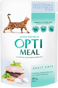 Акція Optimeal вологий корм для кішок з тріскою і овочами в желе 12шт + 12шт в подарунок