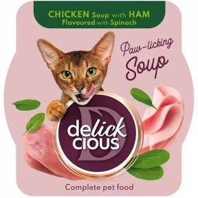 Суп Delickcious для кішок з курки з шинкою та шпинатом 80 гр.