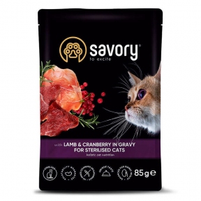 Savory Lamb Cranberry in Gravy Sterilised Cats - Вологий корм у соусі для стерилізованих кішок з ягнятком та журавлиною 85 г