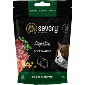 М'які ласощі Savory Digestion для покращення травлення кішок качка та чебрець 50 гр.