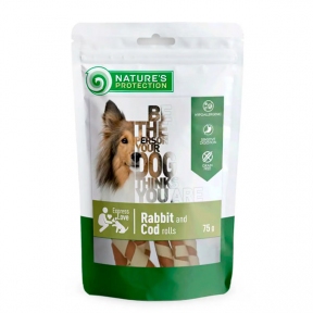 Ласощі для собак Nature's Protection snack for dogs Rabbit And Cod Rolls ролики з кролика та тріски, 75 г