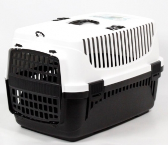 Переноска для животных №2 пластиковая черно-белая 56х37х41 см