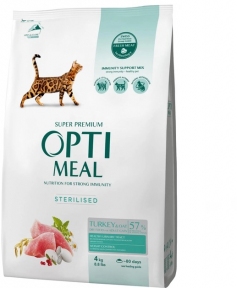 АКЦИЯ Optimeal Полно рационный сухой корм для стерилизованных кошек и кастрированных котов индейка и овес 4 кг