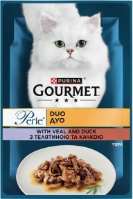 Purina Gourmet Perle Duo вологий корм для кішок з телятиною та качкою міні філе в підливці 85 г