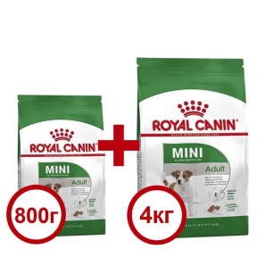 Акция Сухой корм Royal Canin Mini Adult 4кг + 800г в подарок