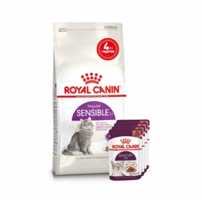 АКЦИЯ Royal Canin SENSIBLE чувствительное пищеварение набор корму для кошек 2 кг + 4 паучи