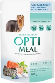 Optimeal Вологий корм для собак з лососем і лохиною в крем соусі 100г