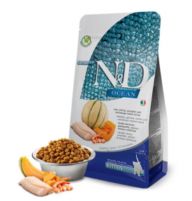 Сухий корм Farmina N&D Grain Free Ocean Cod, Shrimp, Pumpkin & Cantaloupe Melon Kitten для кошенят, з тріскою, креветками, гарбузом та динею, 1,5 кг  