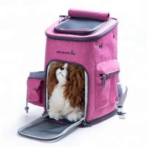 Рюкзак-переноска квадратний з сіткою для тварин, текстиль, 34х40х30см сіро-рожевий