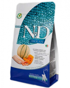 Сухой корм Farmina N&D Grain Free Ocean Kitten для котят, с треской, креветками, гарбузом и дыней, 300 г  