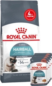 АКЦИЯ Royal Canin HAIRBALL CARE для выведения комочков шерсти набор корму для кошек 2 кг + 4 паучи