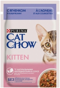  Cat Chow влажный корм для котят с ягненком и цуккини в соусе 85г