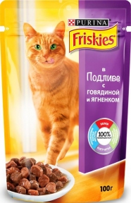 Friskies говядина/ягненок в подливе для кошек 100 г