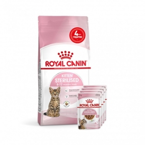 АКЦИЯ Royal Canin KITTEN STERILISED для стерилизованных котят набор корму 2 кг + 4 паучи