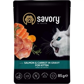 Savory Влажный корм для котят лосось с морковью в соусе, 85 г