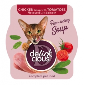 Суп для кошек Delickcious из курицы с томатами и шпинатом 80 гр.