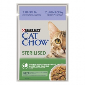 CAT CHOW  консервы для стерильных кошек и кастрированных котов с ягненком и зеленой фасолью в соусе  85г АКЦИЯ-15%