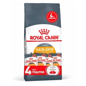 АКЦИЯ Royal Canin Hair Skin Care с проблемной шерстью набор корму для кошек 2 кг + 4 паучи