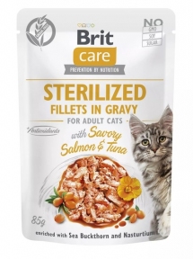 Вологий корм Brit Care Cat Sterilized для стерилізованих котів тунець та лосось 85 гр.