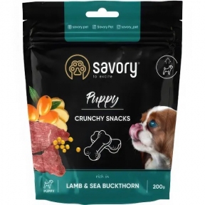 Хрустящие лакомства Savory для щенков для здорового роста ягненка и облепиха 200 гр.