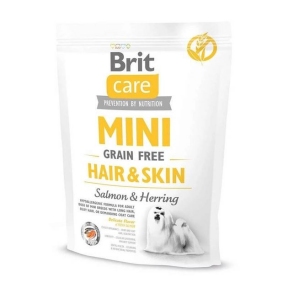 Brit Care GF Mini Hair & Skin сухой корм для взрослых собак мелких пород имеющих длинную шерсть с лососем и сельдью