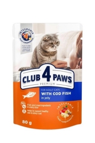 АКЦІЯ-25% Club 4 Paws Вологий корм для дорослих кішок з Тріскою в желе Преміум 80 г