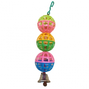 Три м'ячика з дзвіночком іграшка для птахів 9х8 см