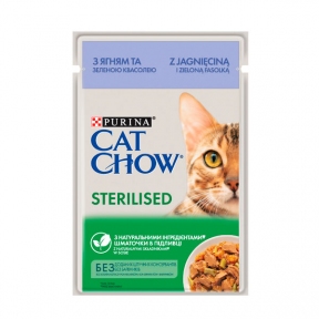Cat Chow Sterilised консерва для стерилизованных кошек с ягненком и зеленой фасолью, 85 г