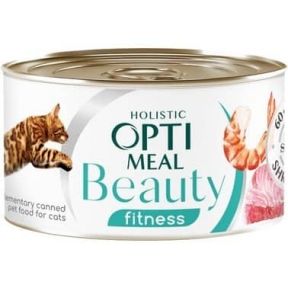 Optimeal Beauty Fitness консерва для кошек полосатый тунец в соусе с креветками 70г