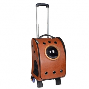Рюкзак-переноска на колесах с иллюминатором для переноски животных, кожа, 33х44х27см