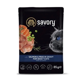 Savory Adult Вологий корм для кішок з лососем та горошком у соусі 85 г