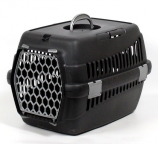 Переноска для тварин чорна пластик сірі двері
