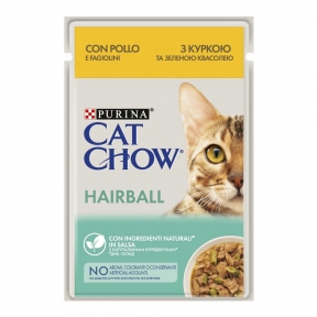 CAT CHOW Hairball консервы для выведения шерсти у кошек курица и зеленая фасоль 85г